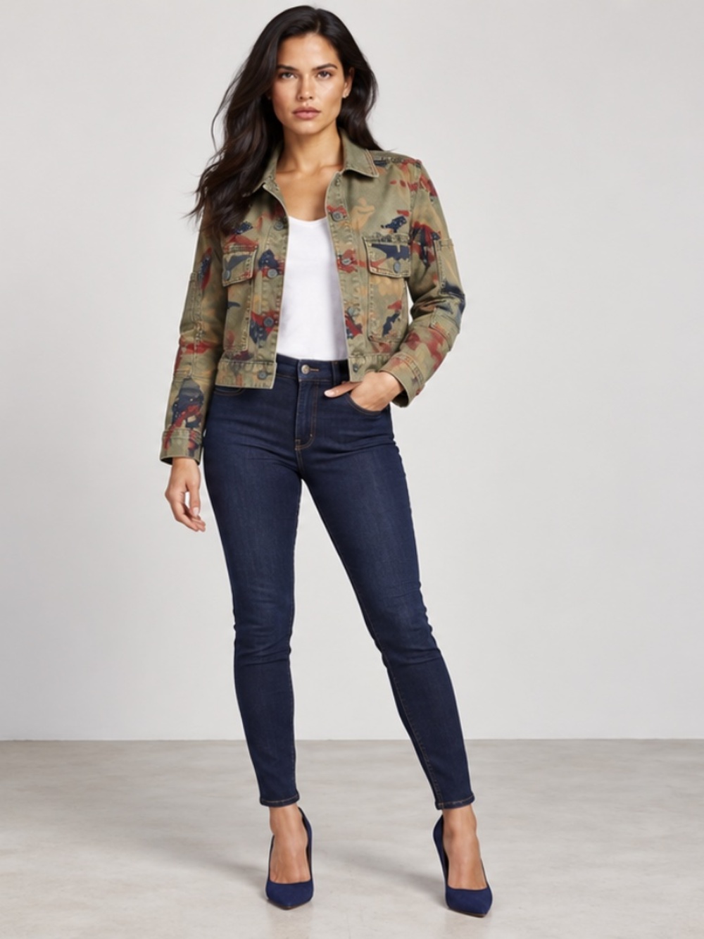 NWT | John John | Abstract Cropped Utility Olive Colored Jacket | Size Small
